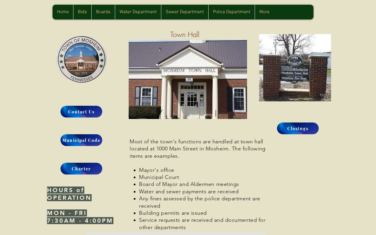 Mosheim court docket access through the official Town Hall page