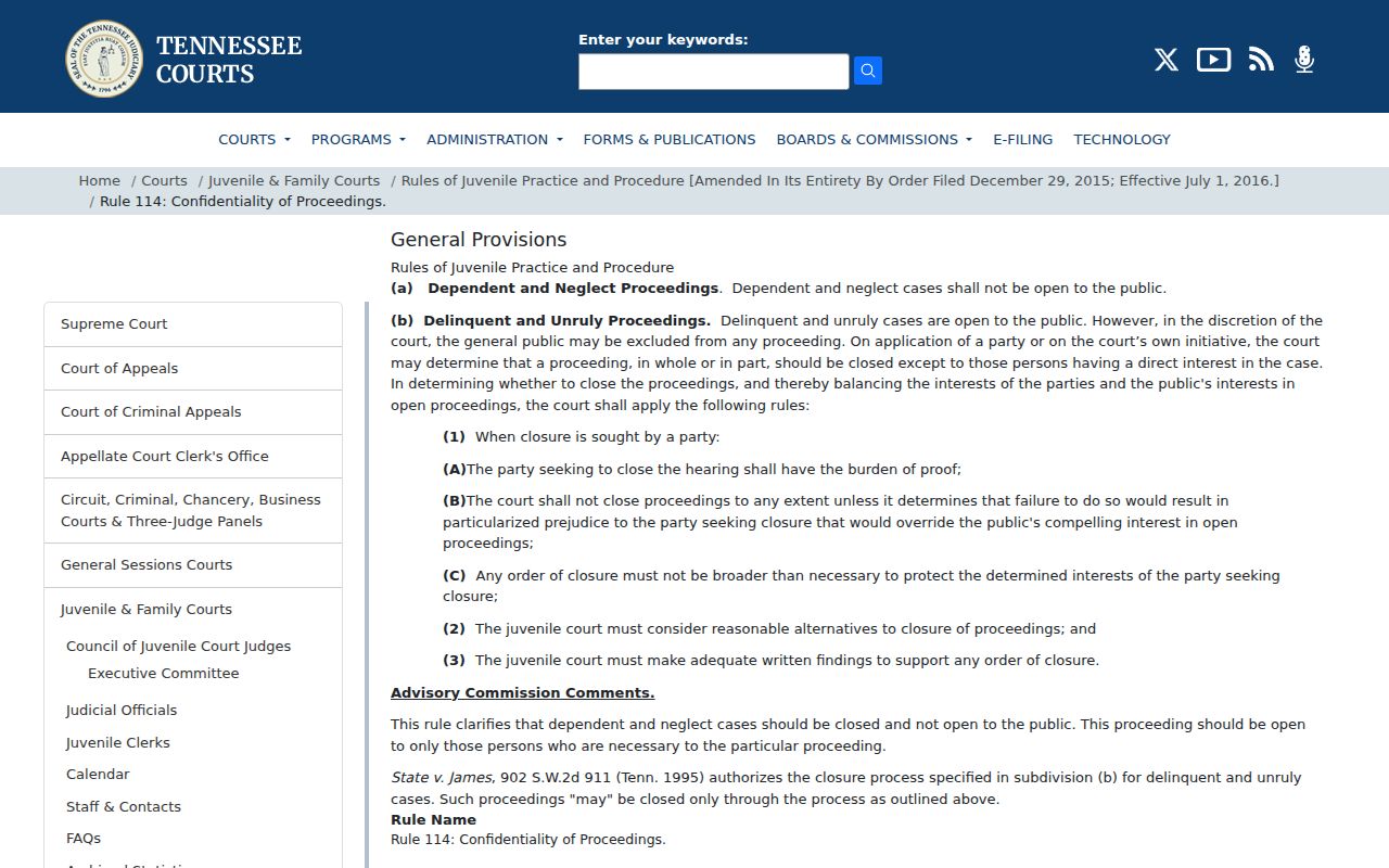 Greene County juvenile court calendar confidentiality rule