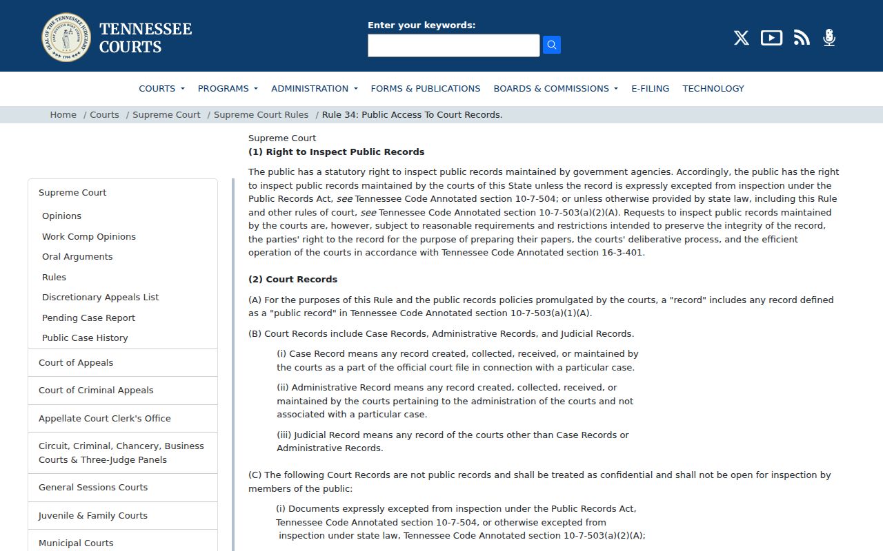 Greene County court calendar public access under Rule 34
