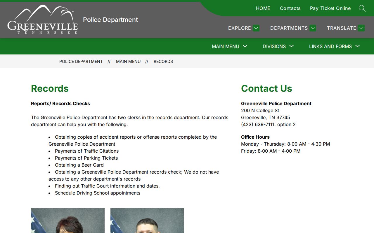 Greene County criminal docket and Greeneville police records route
