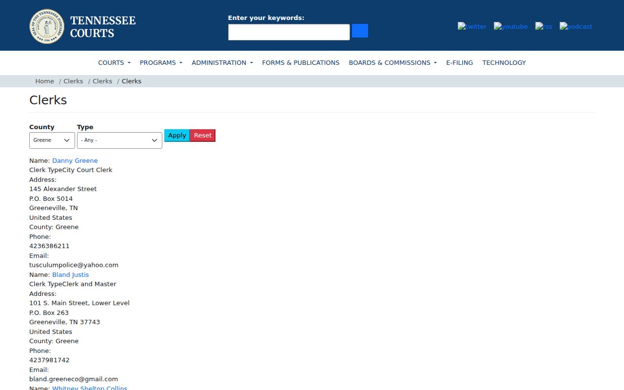 Greene County court docket clerk directory